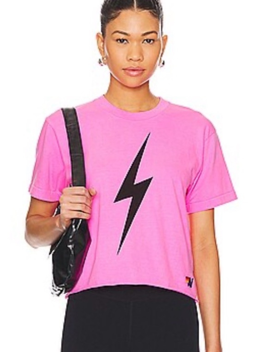 Aviator Nation Top Women’s Small Bolt Boyfriend Tee in Neon Pink Revolve